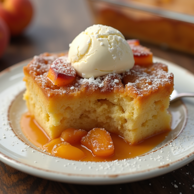 How to make a Peach Cobbler Dump Cake with cake mix and canned peaches